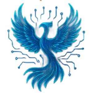 Electric blue phoenix with digital circuitry