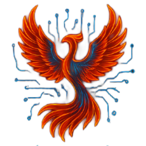 Orange phoenix with electric blue circuit details